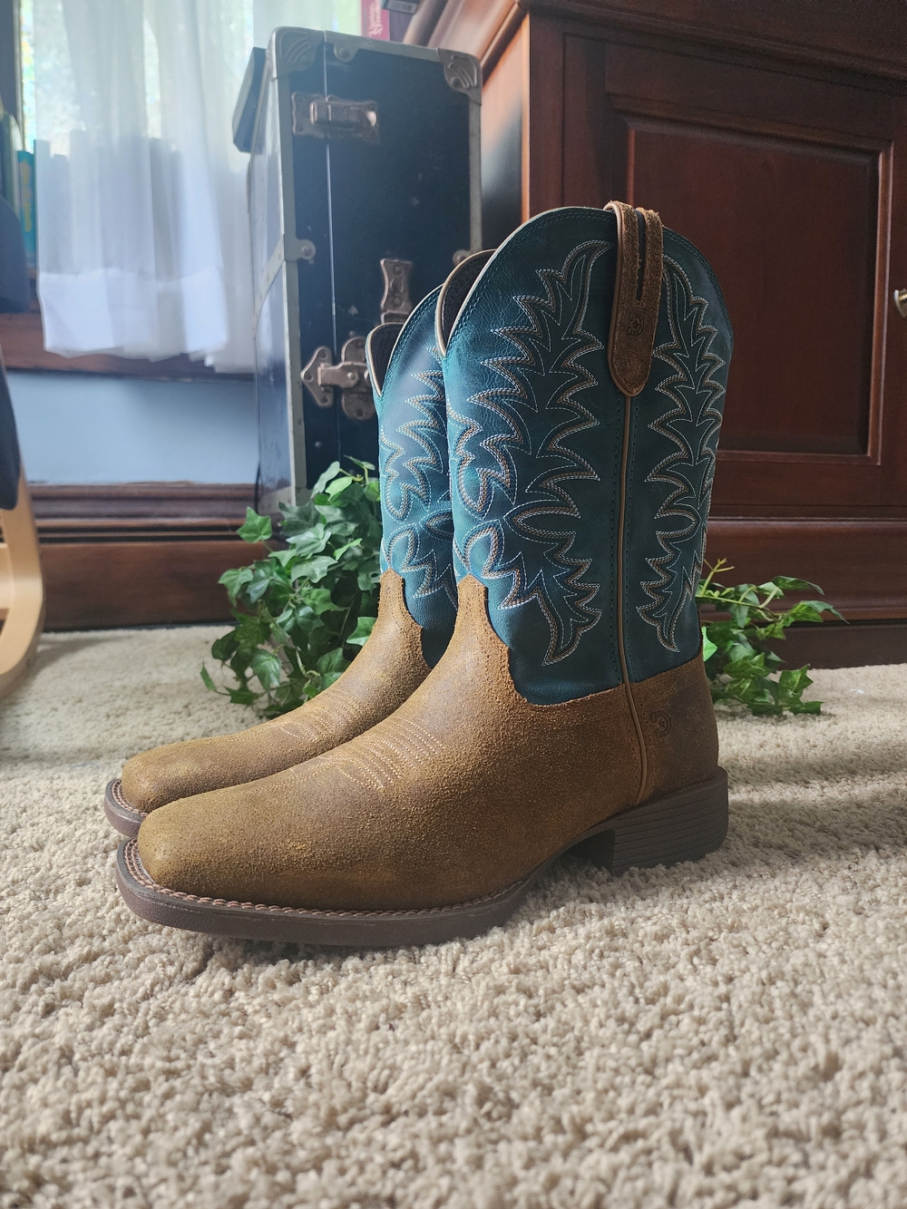 Durango Brown Suede & Teal Stitch Western Pull-On Boots